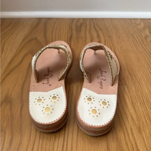 Jack Rogers Nantucket White & Gold Leather Sandal, Women's 5 - NWT/NWB - Picture 6 of 12